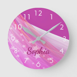 Horloge Ronde Nom monogramme fille rose violet