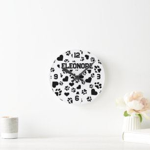 Horloge Ronde Nom personnalisé avec conception Empreinte de patt