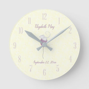 Horloge Ronde Nom personnalisé Birthdate Souris flottante Balloo