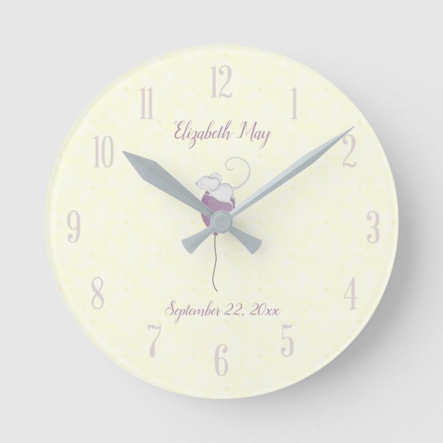 Horloge Ronde Nom personnalisé Birthdate Souris flottante Balloo (Recto)