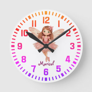 Horloge Ronde Nom personnalisé cool Fée rose