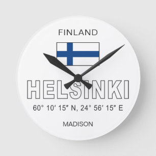 Horloge Ronde Nom personnalisé Coordonnées d'Helsinki