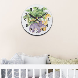 Horloge Ronde Nom personnalisé Dinosaures Palm Trees Nursery