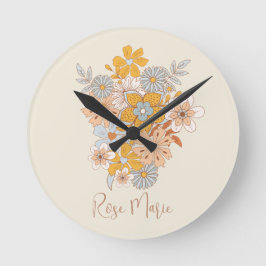 Horloge Ronde Nom personnalisé Floral Boho Nursery