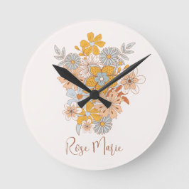 Horloge Ronde Nom personnalisé Floral Boho Nursery
