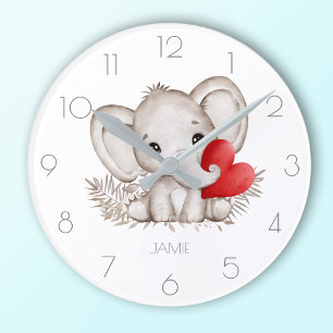 Horloge Ronde Nom personnalisé joli éléphant 24 heures sur 24