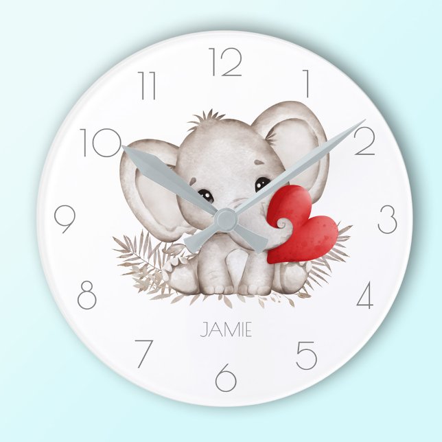 Horloge Ronde Nom personnalisé joli éléphant 24 heures sur 24 (Personalized name cute elephant round clock)