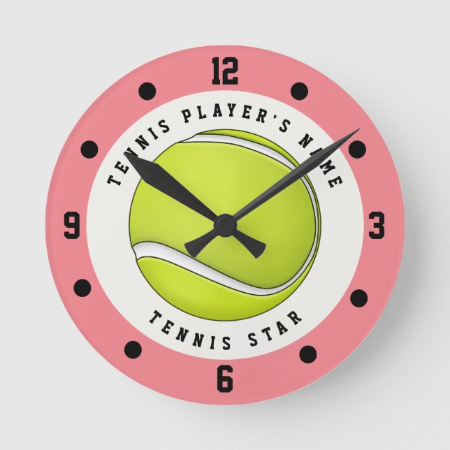 Horloge Ronde Nom personnalisé Joueur de tennis Ball Rose Green  (Recto)