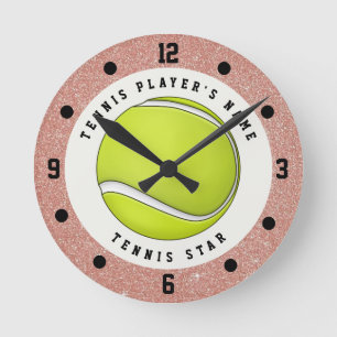 Horloge Ronde Nom personnalisé Tennis Rose Gold Parties scintill