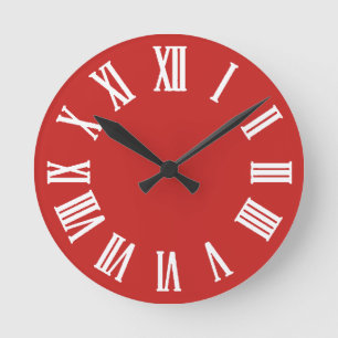 Horloge Ronde Nombres romains rouges blancs noirs minimaux
