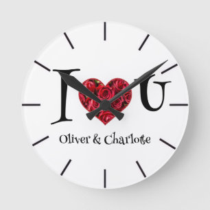 Horloge Ronde Noms de couple personnalisés Je t'aime ❤️