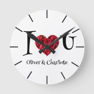 Horloge Ronde Noms de couple personnalisés Je t'aime ❤️