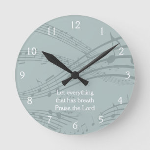 Horloge Ronde NOTES DE MUSIQUE Gray Bleu Personnalisées