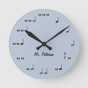 Horloge Ronde Notes de musique personnalisée bleue