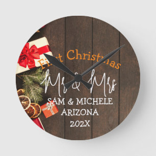Horloge Ronde Notre premier Noël, M. et Mme bois neuf