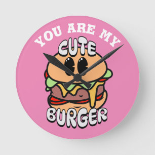 Horloge Ronde Nourriture, hamburger mignon, cadeau sucré et humo