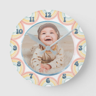 Horloge Ronde Nourriture Personnalisée Bébé Photo Aquarelle Rain