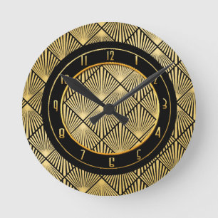 Horloge Ronde Nouveau Art Déco Circulaire Noir et Or