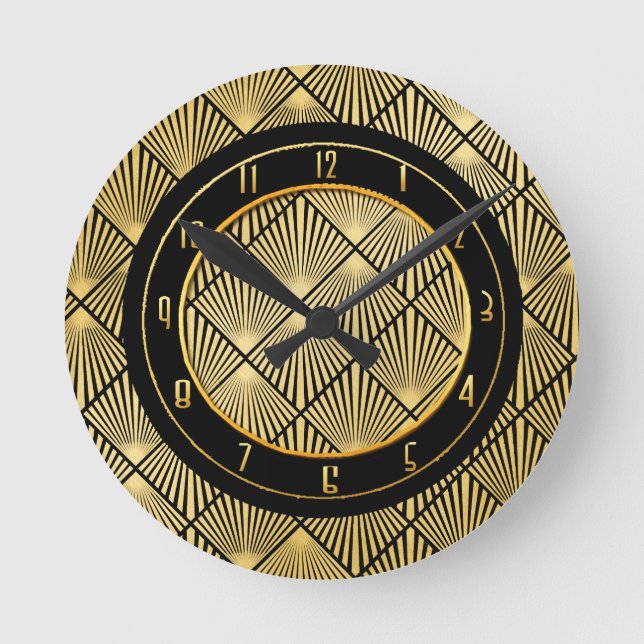 Horloge Ronde Nouveau Art Déco Circulaire Noir et Or (Recto)
