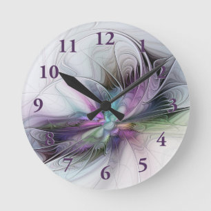 Horloge Ronde Nouvelle vie, art abstrait coloré de fantaisie fra