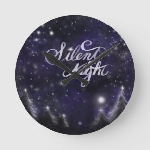 Horloge Ronde Nuit silencieuse - romantique Fête de neige