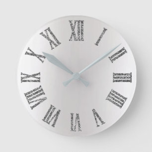 Horloge Ronde Numéro de roman monochromatique Gray Silver