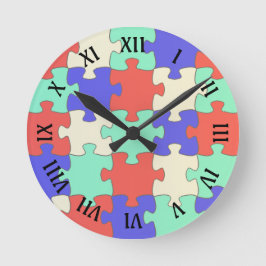 Horloge Ronde Numéros romains amusants, Pièces de puzzle colorée