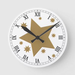 Horloge Ronde Numéros romains classiques avec étoiles