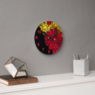 Horloge Ronde Numéros rouges en gras géométriques Abstraits cont