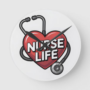 Horloge Ronde "Nurse Life" Design graphique avec coeur