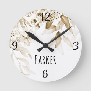 Horloge Ronde Nursery Sépia Bébé Art Hollandais Aquarelle Floral