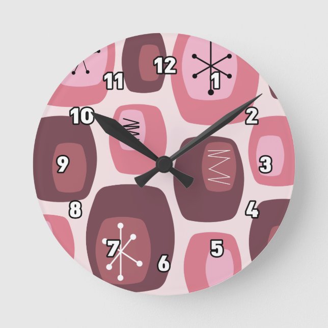 Horloge Ronde Oblongs modernes du milieu du siècle rose (Recto)