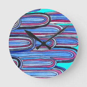 Horloge Ronde Ocean Waves aqua blue pattern