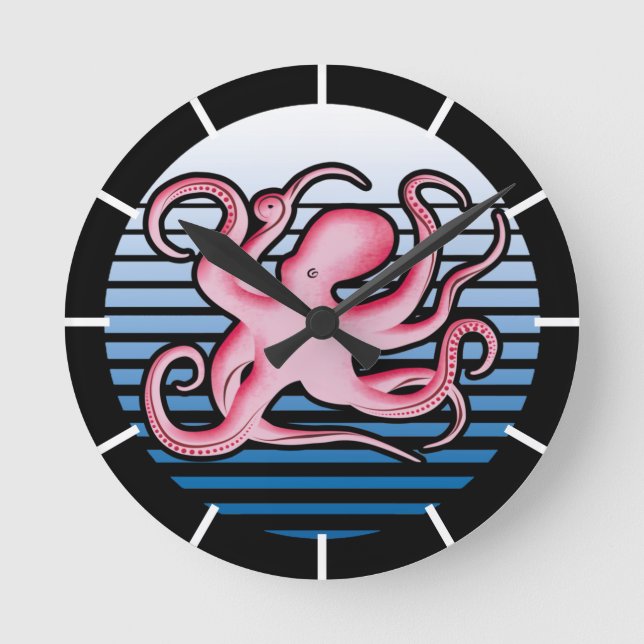 Horloge Ronde Octopus rose rétro (Recto)