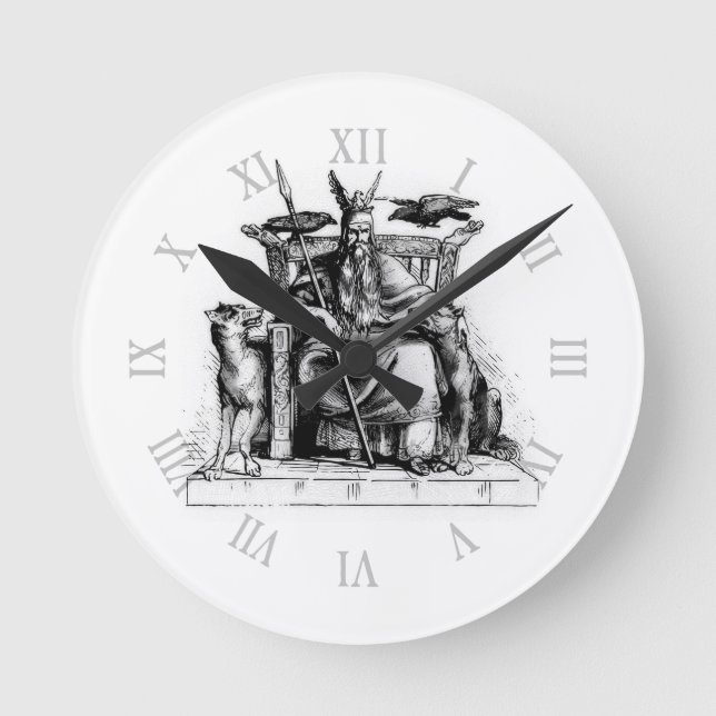 Horloge Ronde Odin ravens on his stone throne viking mythology (Recto)