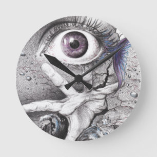 Horloge Ronde Oeil poisson et rêve main dessin surréaliste