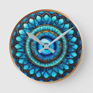 Horloge Ronde Oeil sourd bleu verre