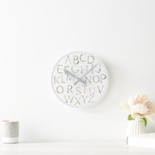 Horloge Ronde OEuvre murale ABC Alphabet Floral