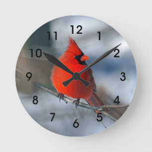 Horloge Ronde Oiseau cardinal rouge