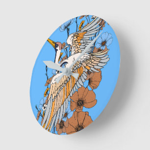 Horloge Ronde Oiseau japonais de manga Crane