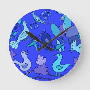 Horloge Ronde Oiseaux bleus