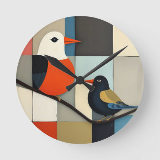 Horloge Ronde Oiseaux géométriques minimalistes