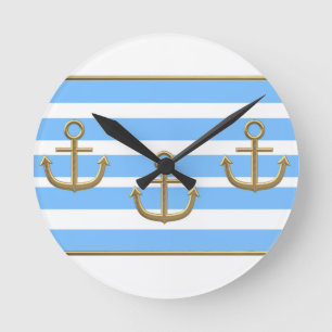 Horloge Ronde or ancre bleu blanc arrière - plan