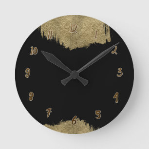 Horloge Ronde Or & Noir Glam Moderne Glamour Chic Personnalisé