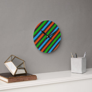 Horloge Ronde Orange, Bleu, Vert, Parties scintillant noire rayé