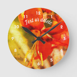 Horloge Ronde Orange Fleur jour Abstraite Personnalisée