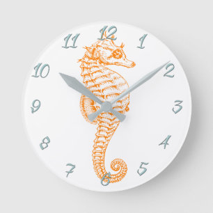Horloge Ronde Orange Seahorse