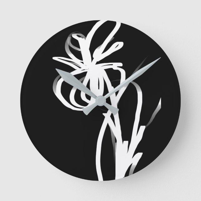 Horloge Ronde Orchidée Noir : Abstrait noir et blanc (Recto)
