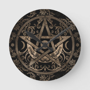 Horloge Ronde Ornement du pentagramme - Or et noir