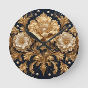 Horloge Ronde Ornement floral doré